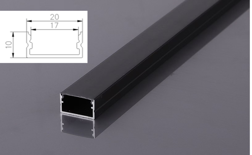 Perfil para tira led negro 220 voltios 20x10mm ancho 2 metros