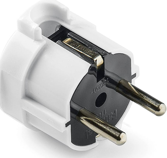Clavija 2P+T 16A 250V IP20 4,8mm Retráctil Blanco
