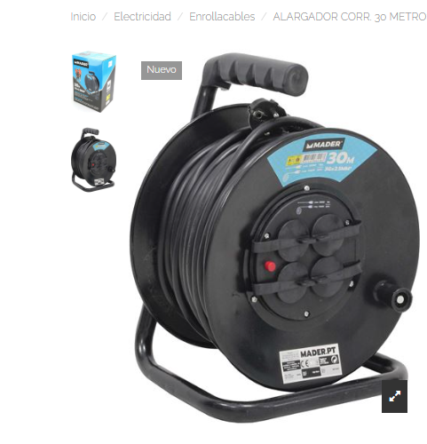 Enrollacable mader 30m (3 x 2.5mm)3 t con protección CON TAPA IP44 4 tomas