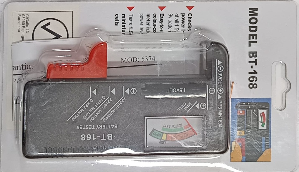 Comprobador de pilas (AA-AAA-C-D-9v-botón)