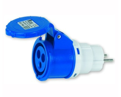 Adaptador de clavija CEE schuko 16A a toma industrial 230V 2P+E, IP20