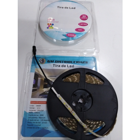 [GM00243] Tira led 28x35mm ip65 60 4.8w 7Lm/chip  12v 6000K 5m. (60 LED x METRO)