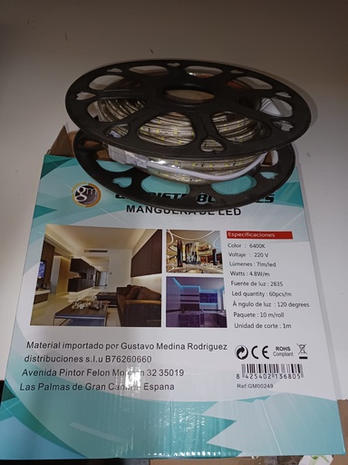 [GM00249] Tira led 28x35mm ip65 4.8w 7lm/chip 220v 6000K 10m (60 LED x METRO)