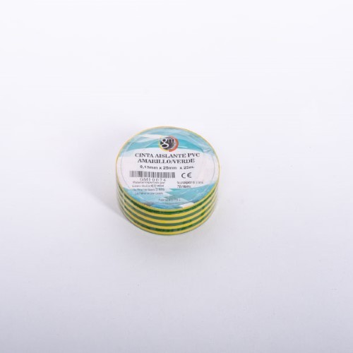 [GM10026] Cinta aislante color VERDE - AMARILLO  0.13x25x25m precio unidad (Embalaje 10 unidades INDIVISIBLE)
